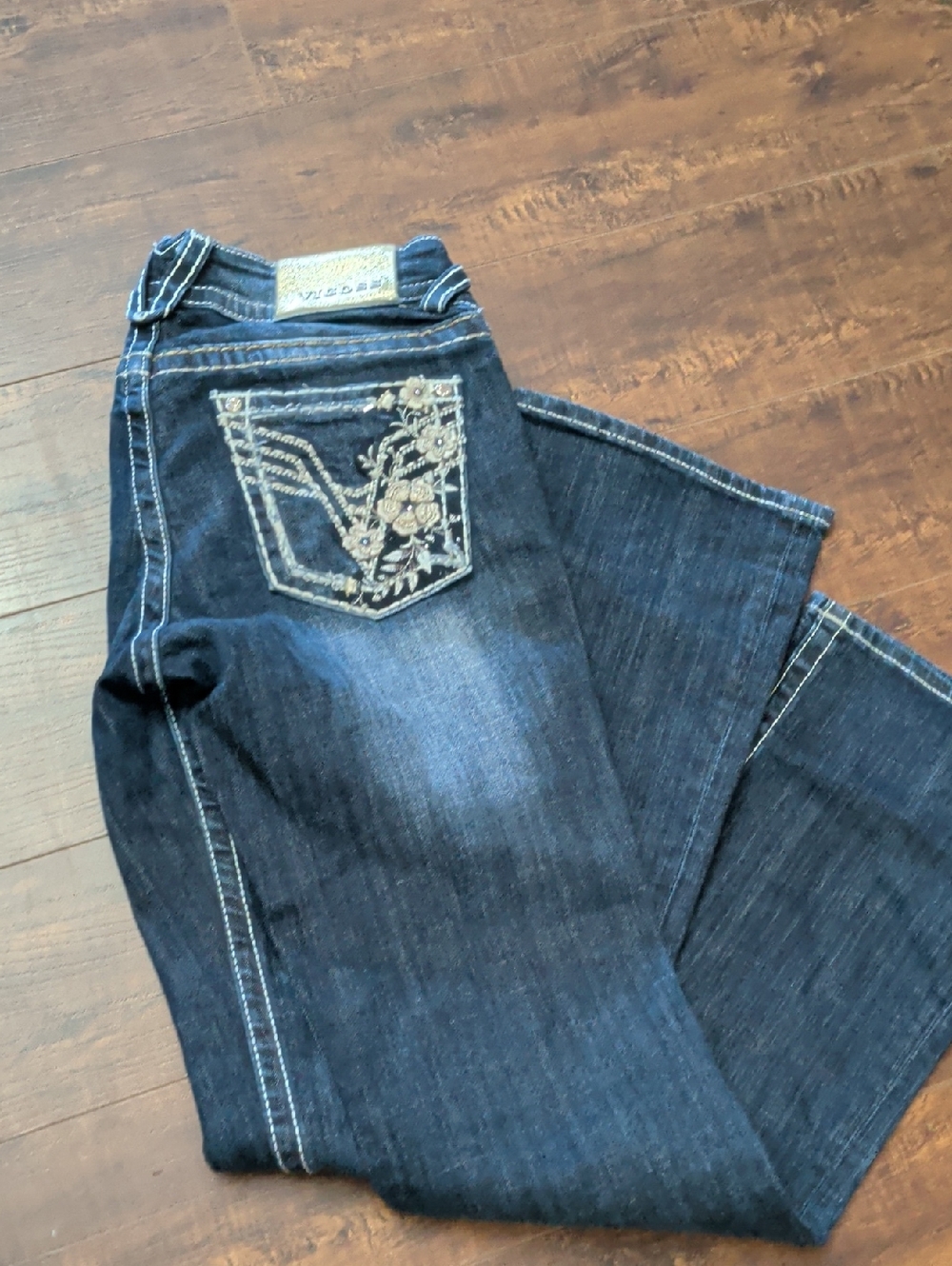 Vigoss Dark Blue Boot Cut Jeans with Embroidered Back Pocket